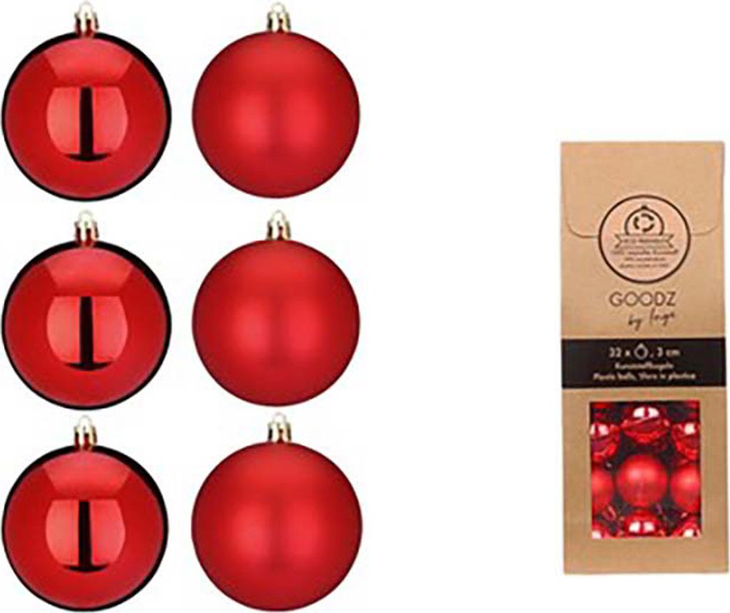 Weihnachtskugeln Rot | Ø 3 cm | 32 Stück | bruchsicher | Glänzend & matt