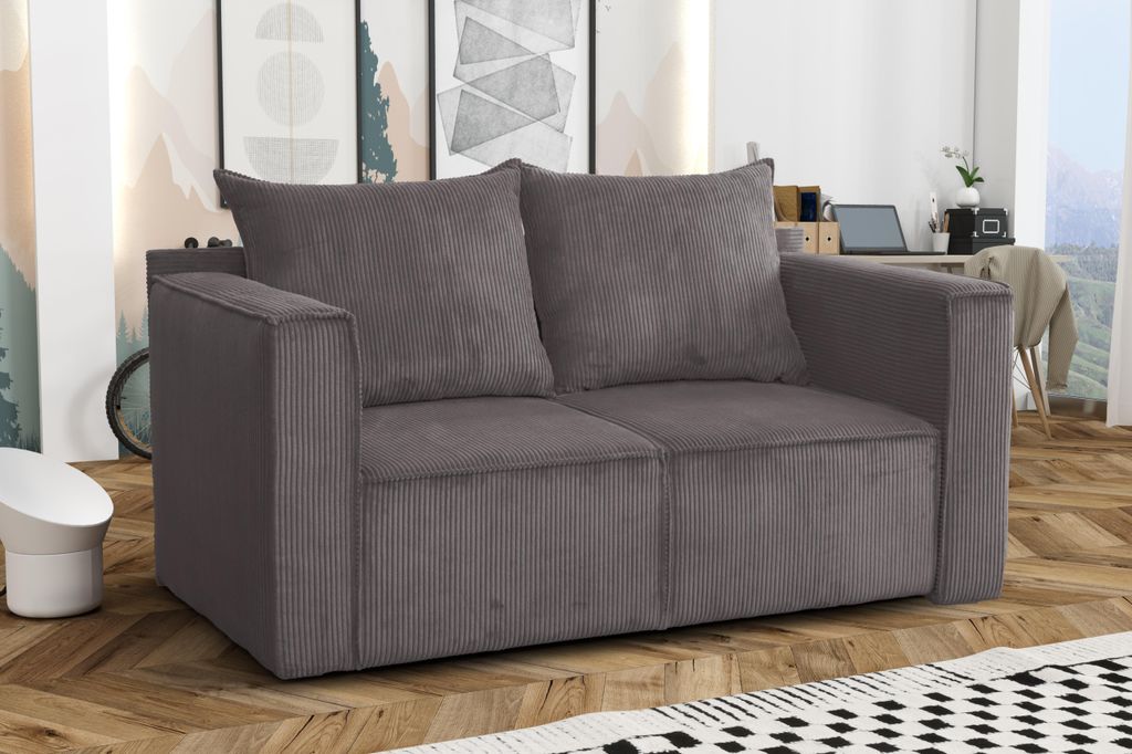 AX LIVING HataySofa für Zwei Cord Sofa Schlafsofa Braun mit Bettkasten