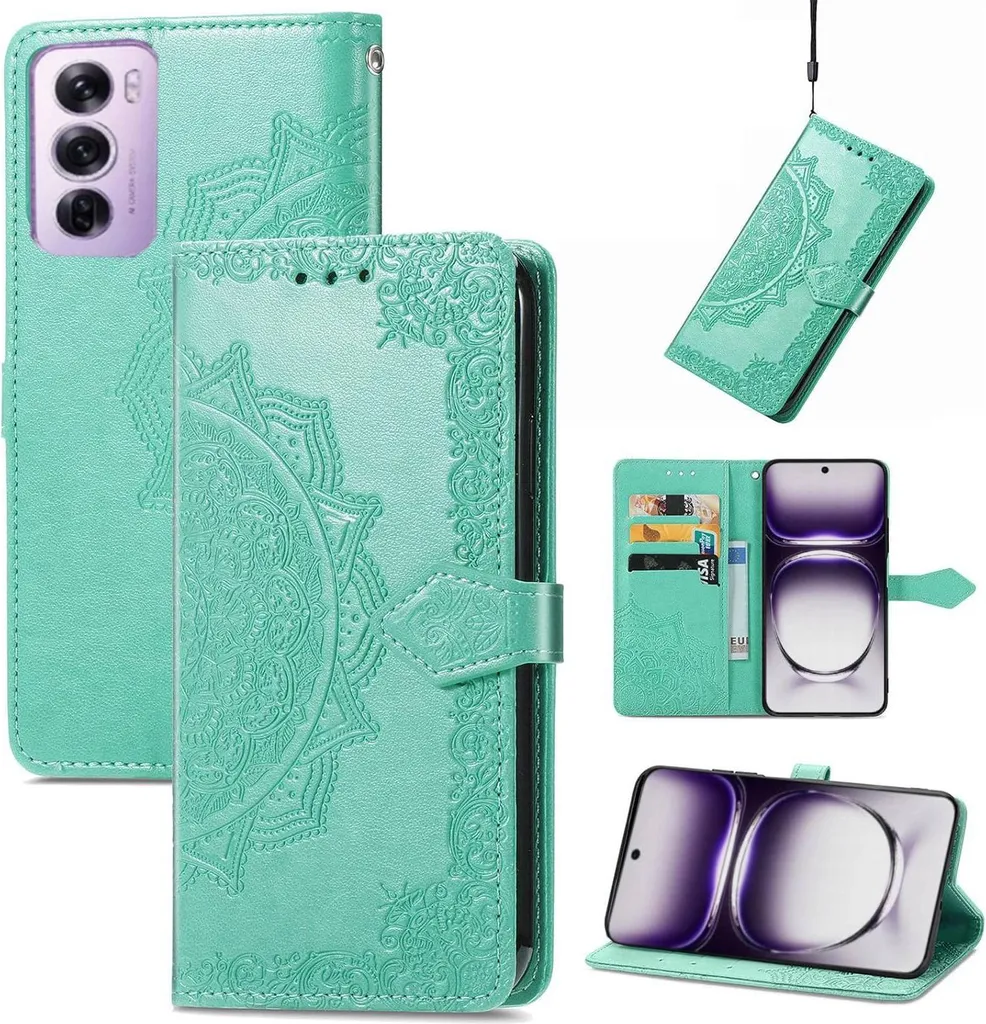 Idea Regalo: Custodia Mezzo Oppo Reno 12 Mandala Green in Pelle