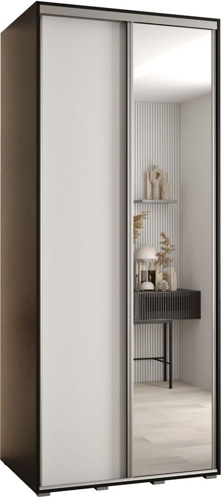 MEBLE KRYSPOL Cannes 3 Schrank mit 2 Schiebetüren - 205,2x100x60 cm - Schwarz Weiß Silber