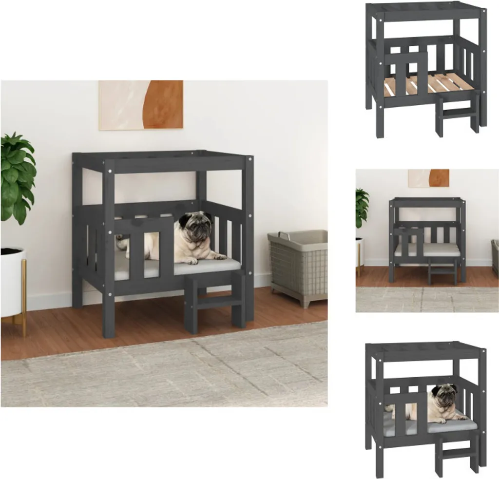 Cuccia Letto per Cani vidaXL in Legno Massello Grigio 65,5x43x70 cm