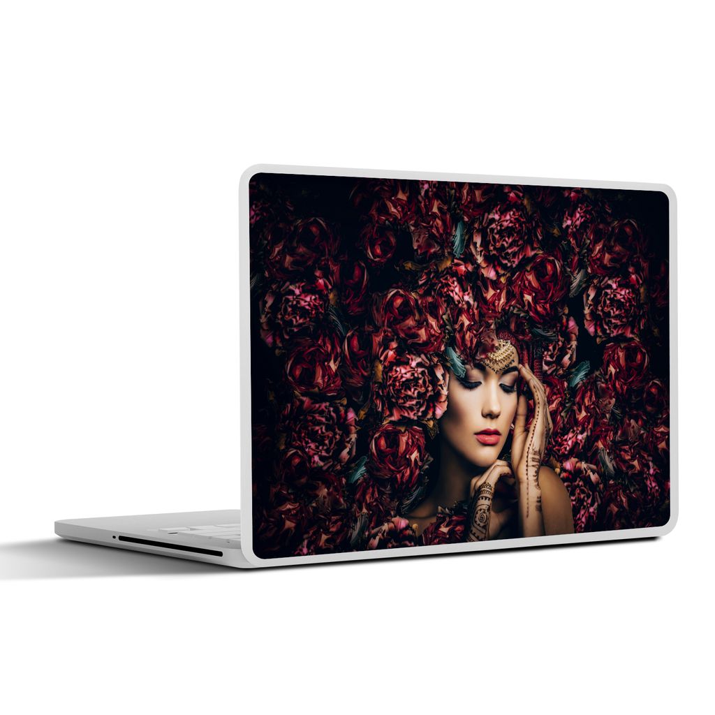 MuchoWow Laptop Aufkleber Sticker Cover Frau - Blumen - Henna - Porträt 30x22 cm - Laptop-Sticker