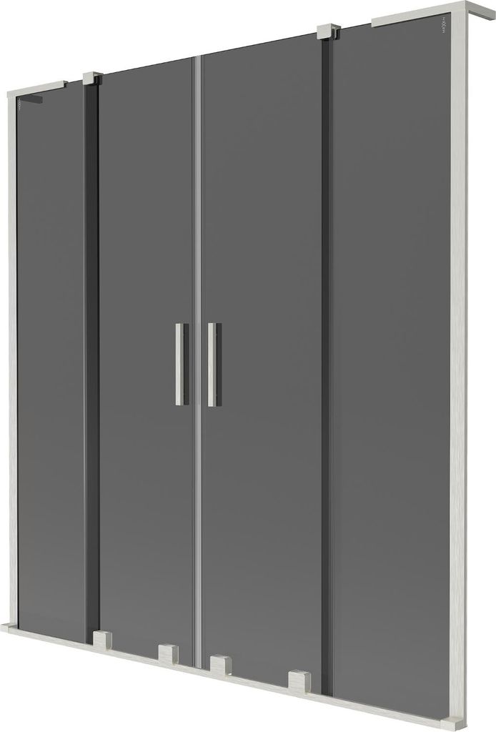 Mexen Velar L Duo Badewannenfaltwand 2-teilig verschiebbar 150 x 150 cm, Graphit, gebürsteter Nickel - 896-150-003-42-97