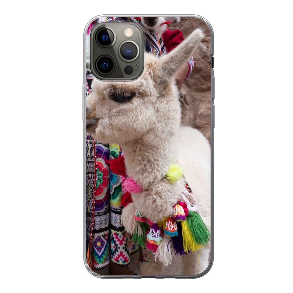 MuchoWow Handyhülle Schutzhülle Hülle für iPhone 12 Pro Alpaka - Halskette - Farben Silikon Softcase Handy Hülle - Abdeckung