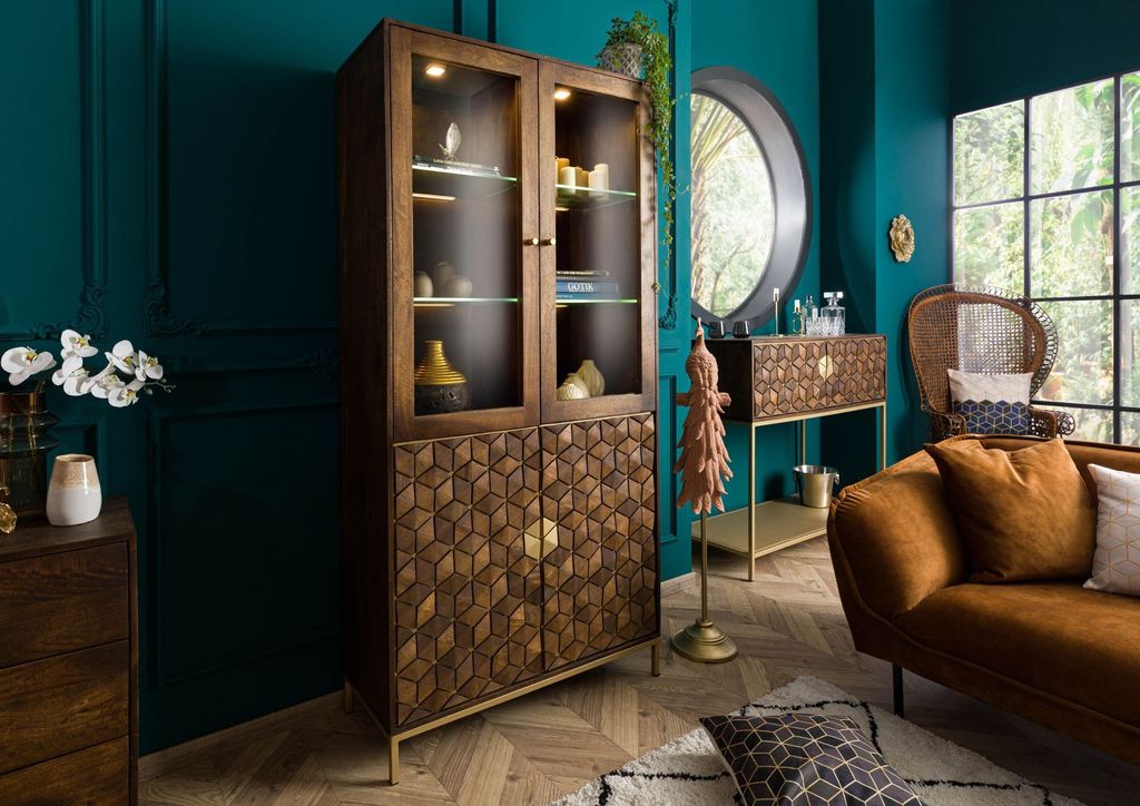 MASSIVMOEBEL24 Vitrine Mango 99x40x200 braun geölt DIAMOND #215