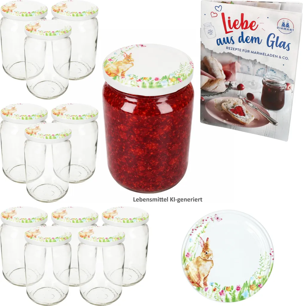12 Barattoli Vetro Conserve 720ml Osterfreude Coperchio Decorato Pasqua