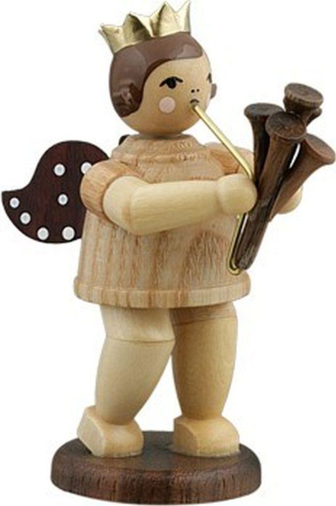 Holzfigur Musikantenengel mit Martinshorn natur ohne Krone Höhe 6cm NEU