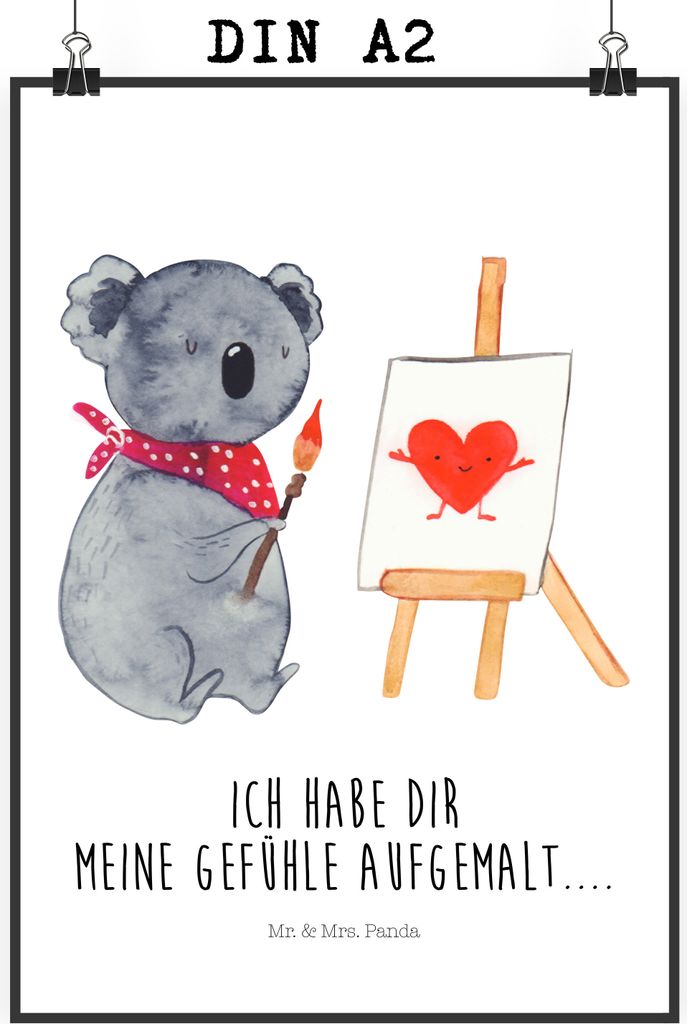 Mr. & Mrs. Panda Bild Koala Künstler DIN A2 - Weiß - Geschenk, Wanddekoration, Zeichnen, Liebesgeschenk, Gefühle, drucke, Plakat, Wandbild, Lieb...