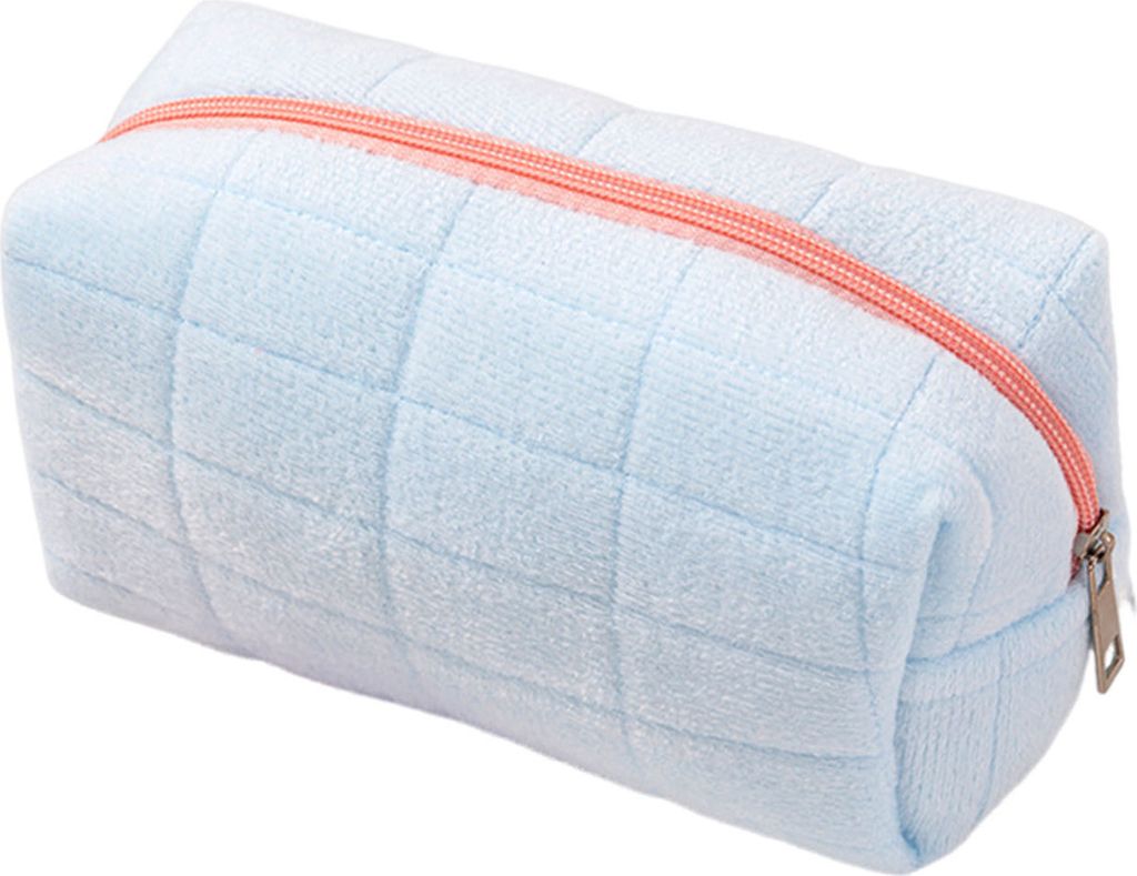 Kosmetiktasche mit Reißverschluss, Samt, karierte Textur, tragbar, für Reisen und Geschäftsreisen, Kulturbeutel, Kosmetiktasche mit großem Fass...