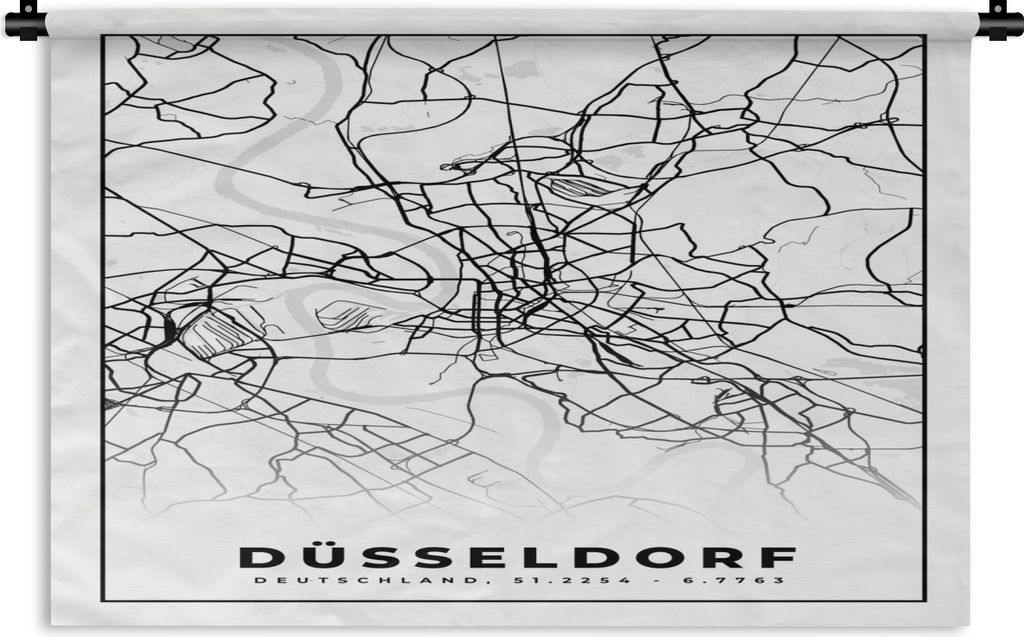 MuchoWow Wandteppich Wandbehang Düsseldorf - Karte - Stadtplan - Wegbeschreibung 90x60 cm Tapisserie Dekoration Wandtuch - Wandskulpturen - Bild...