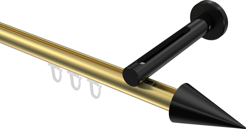 Interdeco Innenlaufstange / Gardinenstange mit Innenlauf Messing-Optik / Schwarz, Typ Siteno Savio (Kegel), 20 mm Ø 1-läufig, 160 cm