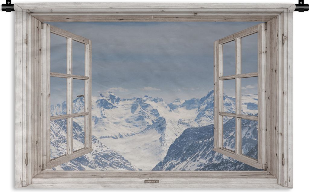 MuchoWow Wandteppich Wandbehang Aussicht - Berg - Schnee 90x60 cm Tapisserie Dekoration Wandtuch - Wandskulpturen - Bildteppich