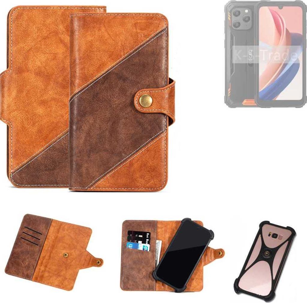 K-S-Trade Handyhülle Schutzhülle Bookstyle Case Wallet-Case kompatibel mit Blackview Oscal S70 Cover Klapphülle Kantenschutz Smartphone dunkelbraun
