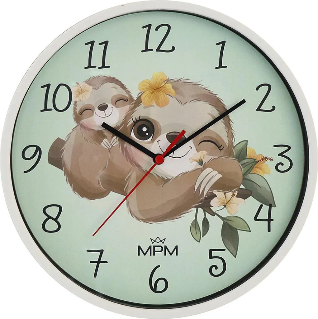 Pendule murale silencieuse MPM Sloth pour chambre d'enfant - 25 cm