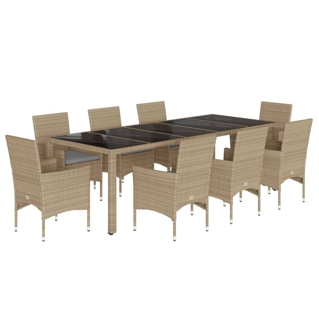 vidaXL 9-tlg. Garten-Essgruppe mit Kissen Beige Poly Rattan Glas