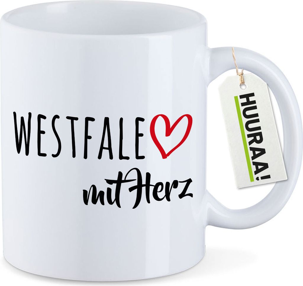 Huuraa Kaffeetasse Westfale mit Herz 330ml Weiß Keramik Kaffeebecher Geschenkidee