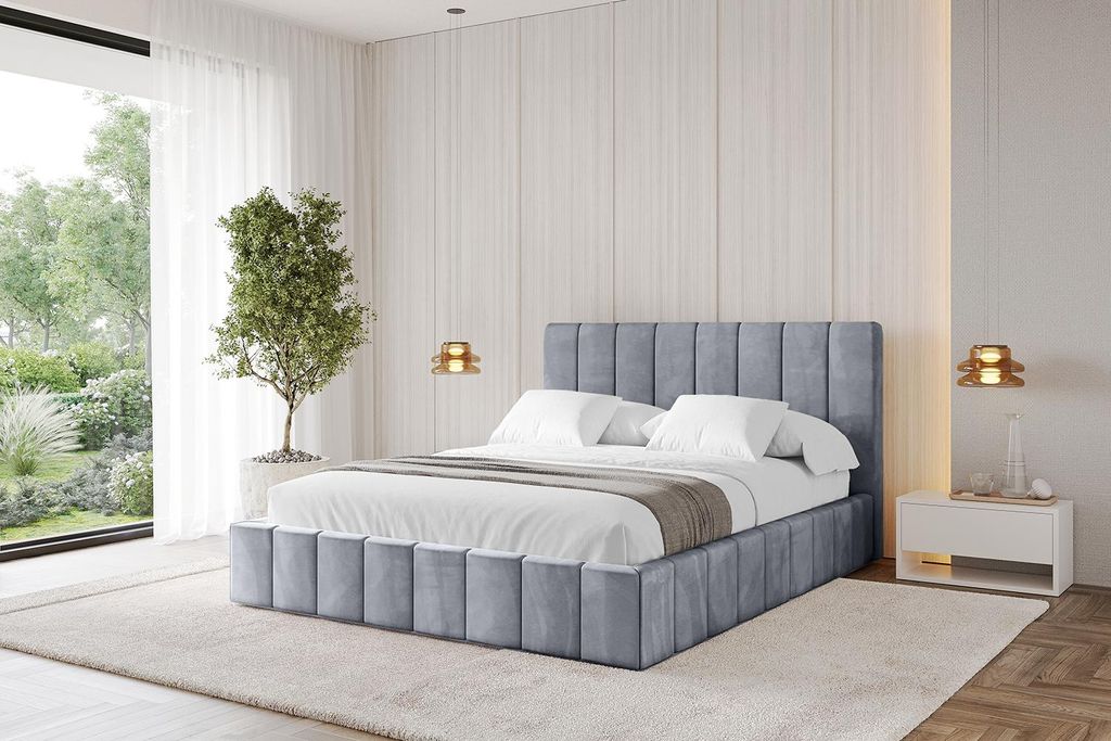 ALTDECOR Polsterbett mit Bettkasten - FINO 200x200 Grau und Lattenrost, Bett mit Kopfteil, Boxbett ohne Matratze, Doppelbett mit Stauraum