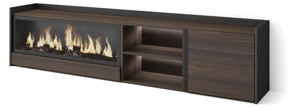 TV-Möbel Holzeffekt eiche schwarz 212x35x50cm Kamin mit Feuereffekt