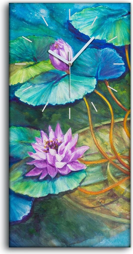 Wandbild Leinwand Bilder mit Uhr Quarz 30x60 Seerosen bei Giverny Monet - weiße Hände