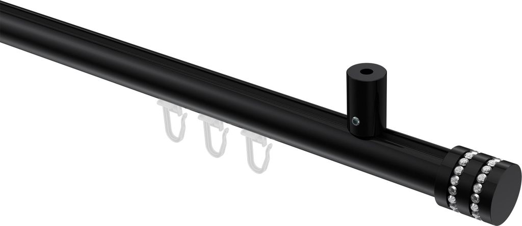 Interdeco Innenlaufstange / Gardinenstange mit Innenlauf Schwarz, Typ Sonius Estana (Glitzerkappe) Deckenmontage, 20 mm Ø 1-läufig, 160 cm