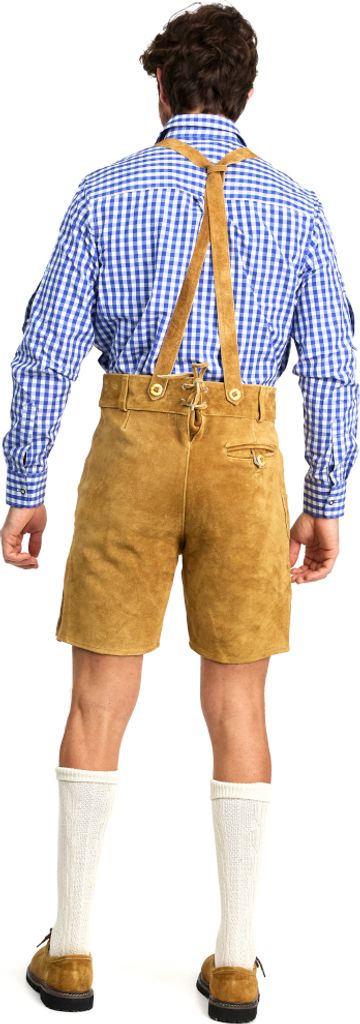 Oktoberfest-Kostüm Für Herren – Braune Lederhose Mit Hemd & Krawatte, Bayerisches Outfit Für Halloween, Karneval, Bierfeste & Mottopartys – Verstellbare Träger