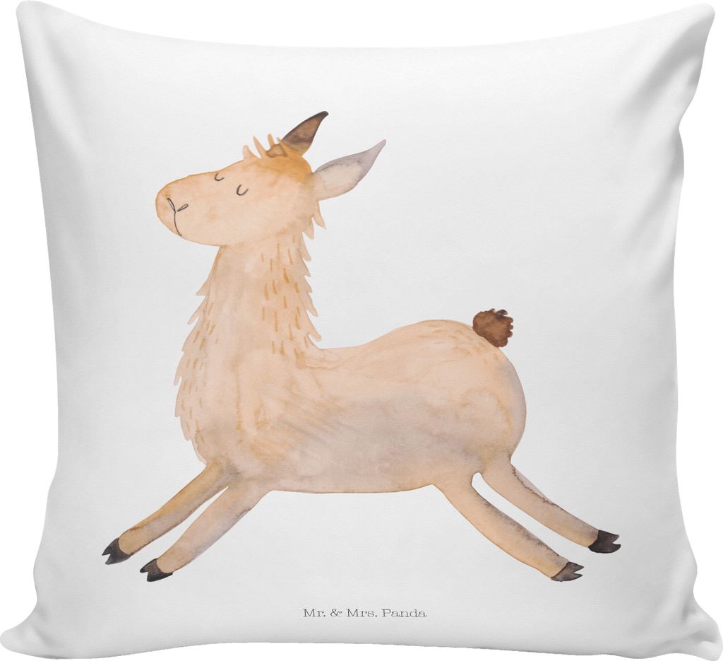 Mr. & Mrs. Panda kissen bedruckt Lama Springen - Weiß - Geschenk, Glück, Freundin, für sofa, kuschelkissen 40x40, Sofakissen, Dekokissen, Lamas,...