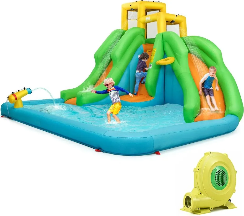 Parc aquatique gonflable pour enfants avec 2 toboggans et souffleur 480W
