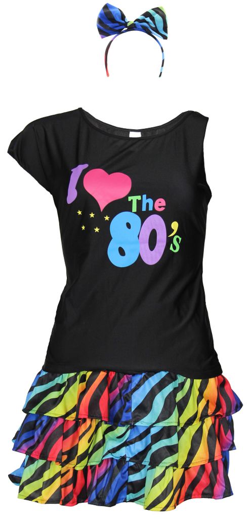 Buntes 80er-Jahre Kostüm-Set für Damen, Gr. S-XXL, Größe:M Produktbild 