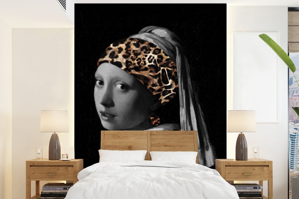 MuchoWow Fototapete für Wohnzimmer oder Schlafzimmer Wandtapete Vinyl Motivtapete Mädchen mit Perlenohrring - Panther - Alte Meister - 160x220 ...