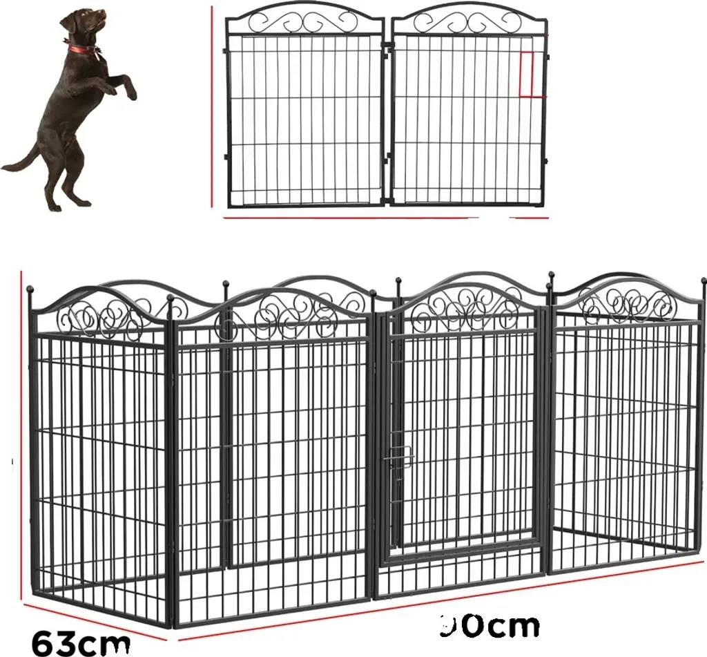 Barrière de jardin pour chien 8 panneaux métal noir avec portail d'accès