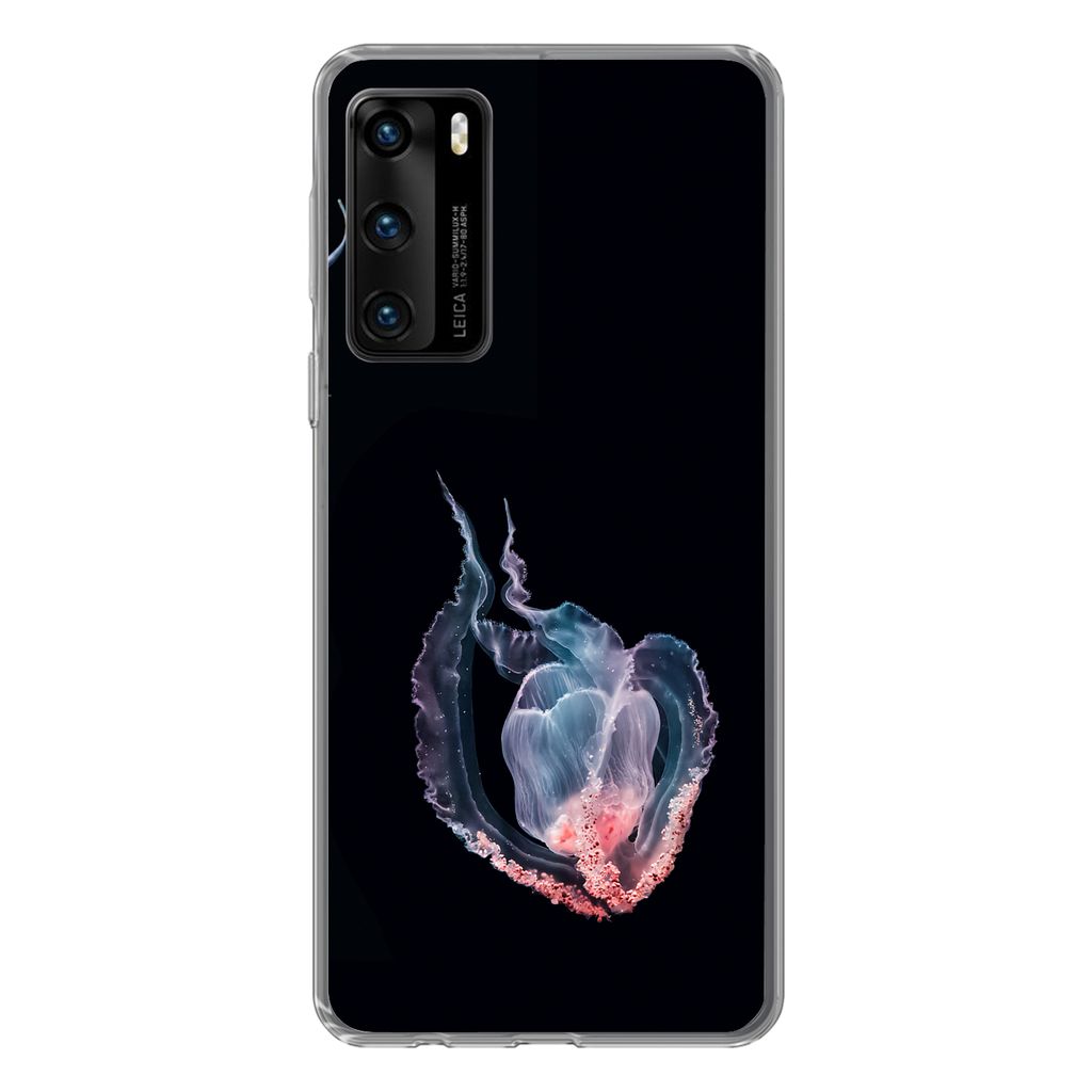 MuchoWow Handyhülle Schutzhülle Hülle für Huawei P40 Quallen - Meerestiere - Schwarz Silikon Softcase Handy Hülle - Handytasche