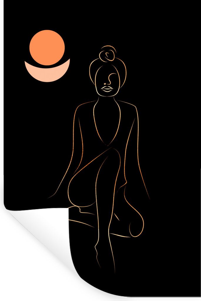 MuchoWow Wandtattoo Wandsticker Wandaufkleber Frau - Gold - Schwarz - Strichzeichnung 40x60 cm Selbstklebend und Repositionierbar - Wierderverwen...