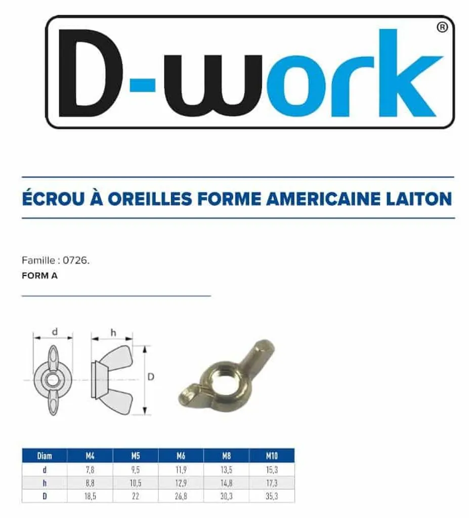 200 Écrous à Oreilles M3 Forme Américaine en Laiton - Gamme D-Work