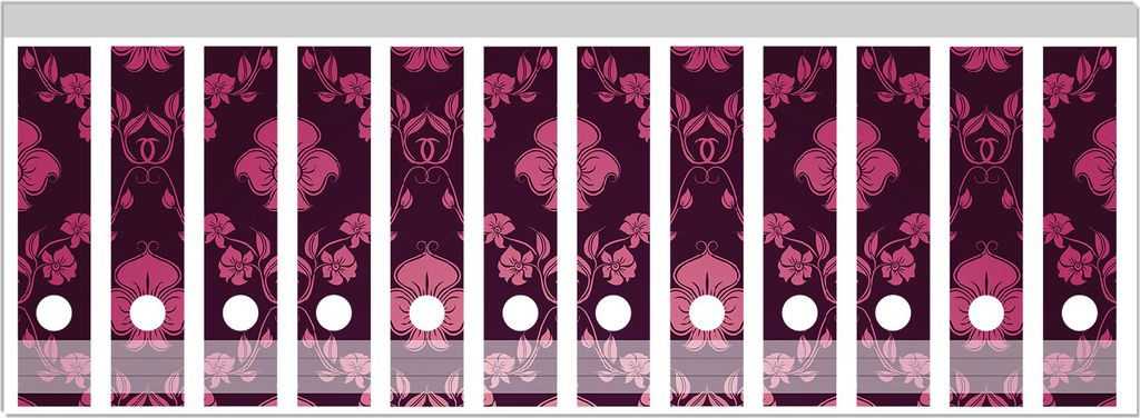 Wallario Ordnerrücken Sticker, selbstklebend für breite Ordner, 12 Stück, Motiv Blumenmuster Damast in pink lila