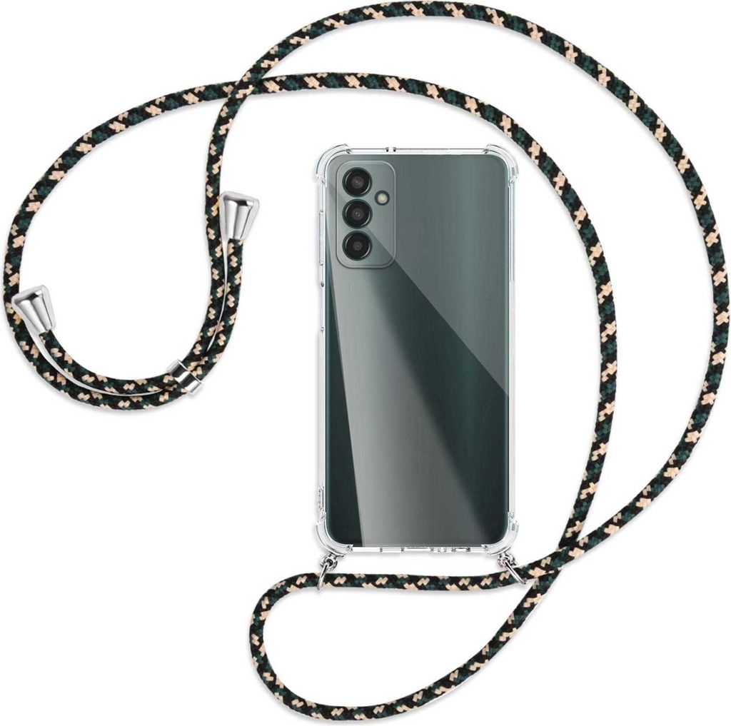 Handykette Backcover-Schutzhülle mit Band (Metall silberfarben) für Samsung Galaxy M13 4G (SM-M135) - camouflage