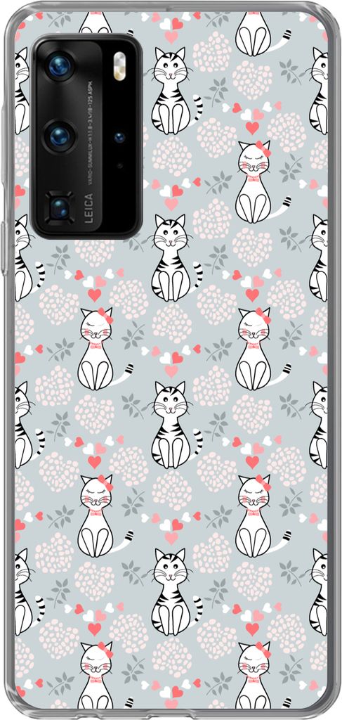 MuchoWow Handyhülle Schutzhülle Hülle für Telefoonhoesje Huawei P40 Pro Muster - Katze - Herz - Mädchen - Kinder - Mädchen Silikon Softcase...
