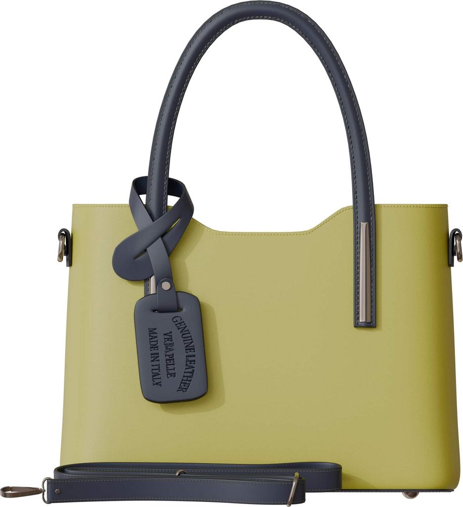 Damen Hand Umhänge Henkel Tasche Feinstes Echt Leder 30637 lime/nero
