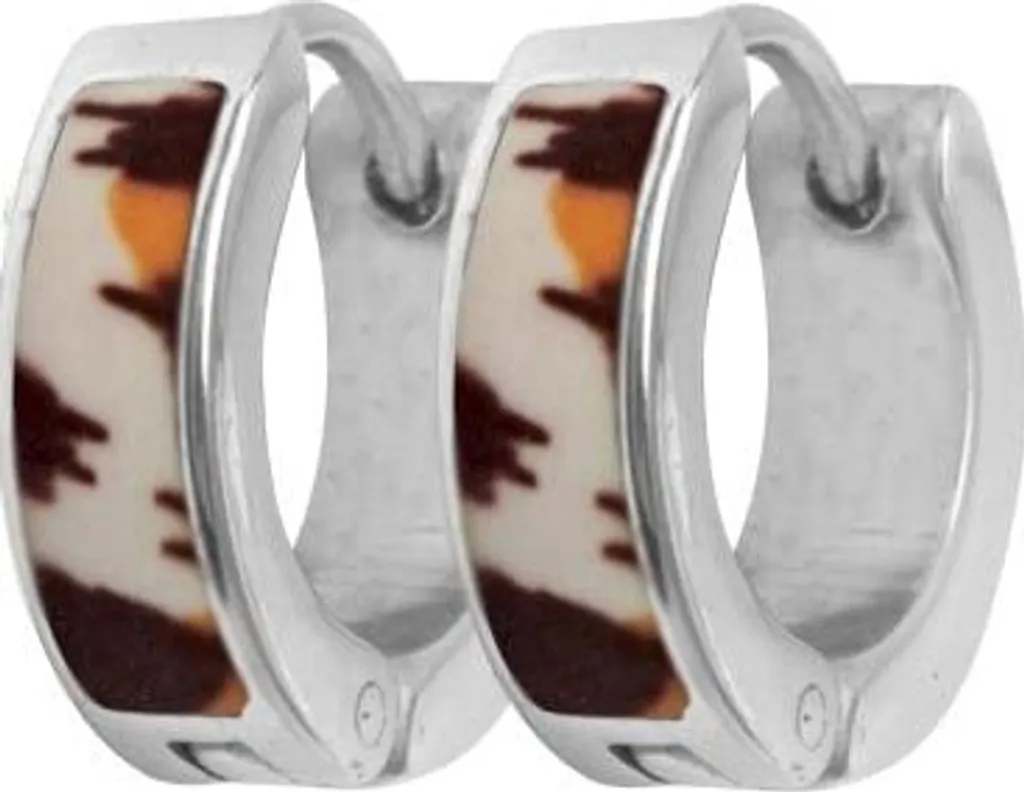 Orecchini a cerchio in acciaio inossidabile Karisma Neon Leopard - Orecchini larghi 4mm smaltati marrone - ERHE-01.F - Diametro 14mm