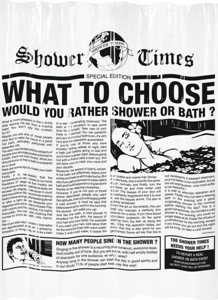 Rideau de douche sans odeur Gelco Gazette noir en PEVA étanche pour salle d'eau