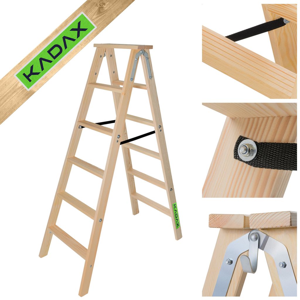KADAX Malleiter aus Holz, ausziehbar, 2x6 Stufen, klappbar, doppelseitig