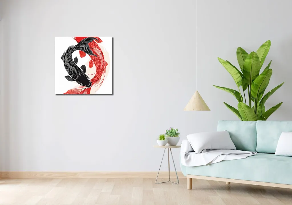 Quadro Professionale 60x60 cm Yin e Yang Koi - Qualità Telaio Top - 2