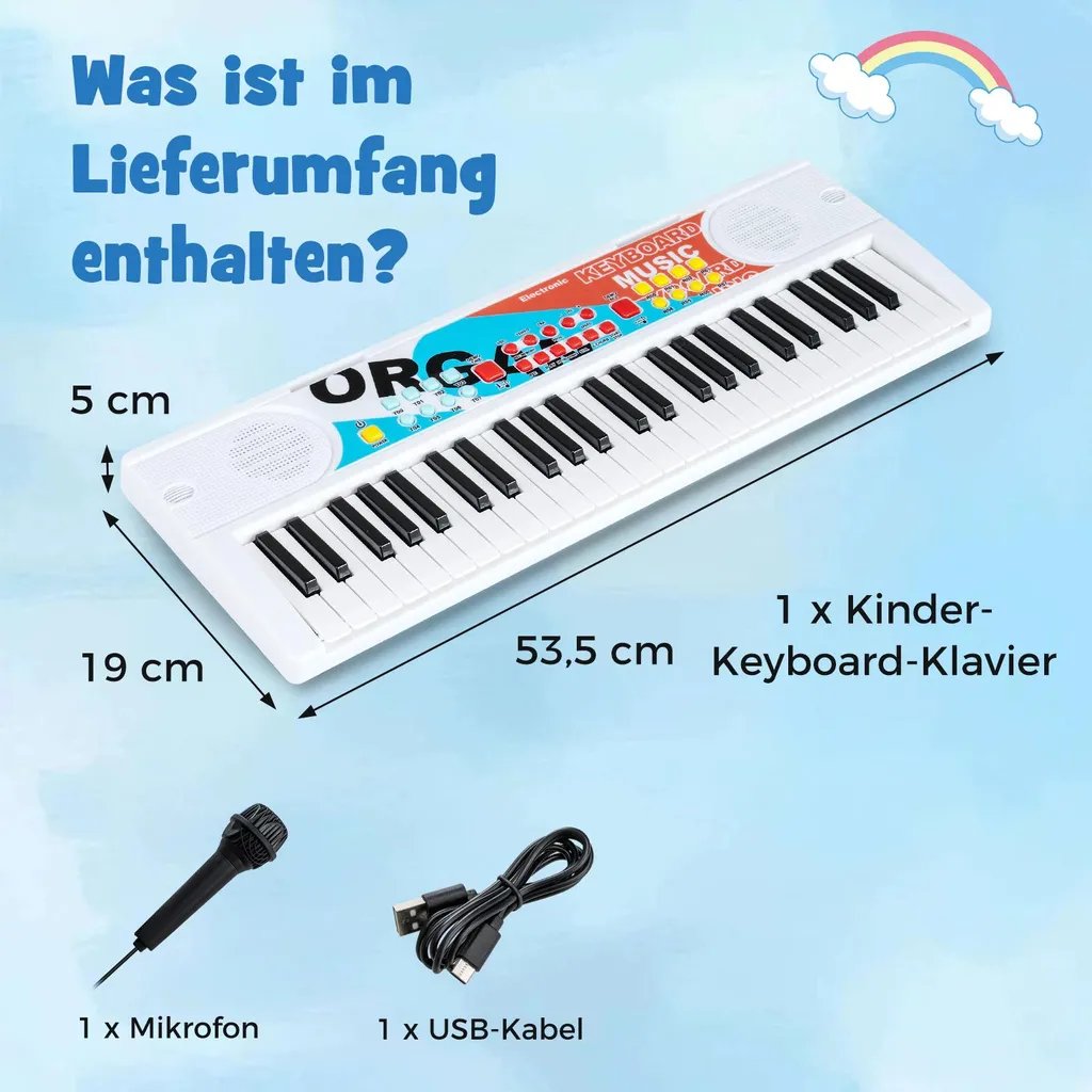 Clavier Électronique Portable pour Enfant 49 Touches et Microphone