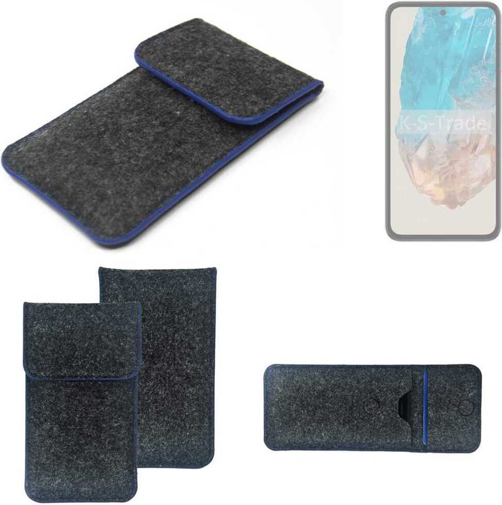 K-S-Trade Handy-Hülle Schutz-Hülle kompatibel mit Samsung Galaxy M35 5G Filztasche Pouch Tasche Case Sleeve Filzhülle dunkelgrau, blauer Rand