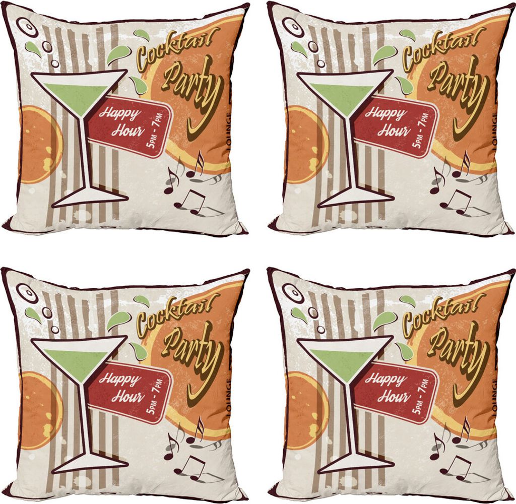 ABAKUHAUS Cocktailparty Kissenbezug Set (4 Stück), Retro Happy Hour, Moderner Doppelseitiger Digitaldruck, 60 cm x 60 cm, Mehrfarbig