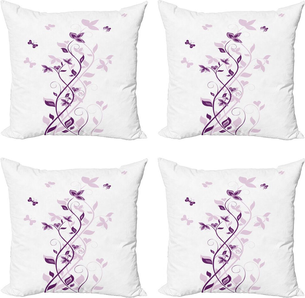 ABAKUHAUS Lila Kissenbezug Set (4 Stück), Violet-Blüten, Moderner Doppelseitiger Digitaldruck, 50 cm x 50 cm, lila Weiß