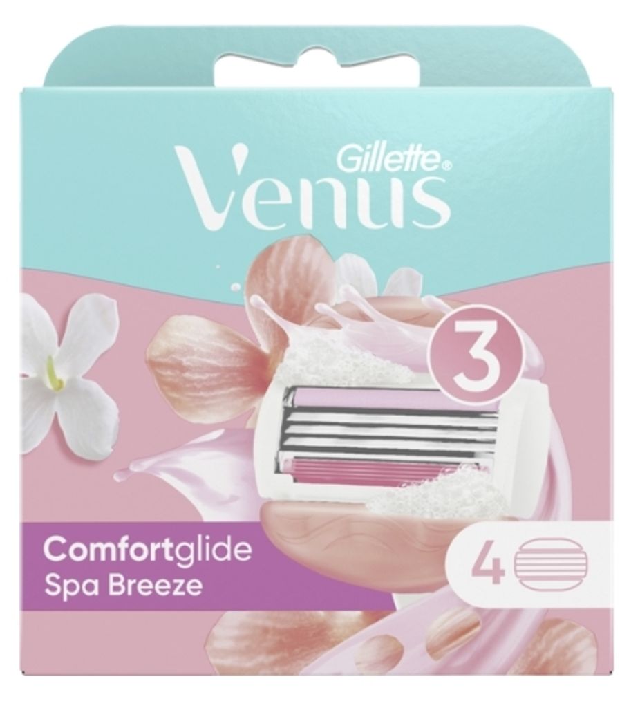 A product package for Gillette Venus Comfortglide Spa Breeze women's razor blades.