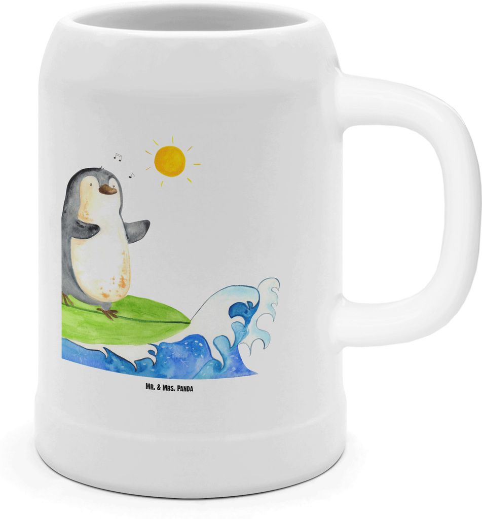 Mr. & Mrs. Panda Krug Pinguin Surfer - Weiß - Geschenk, Hawaii, Portugal, Urlaub, Optimistisch, Motiviert, Humpen, Seidel, Keramikkrug, Steinkrug,...