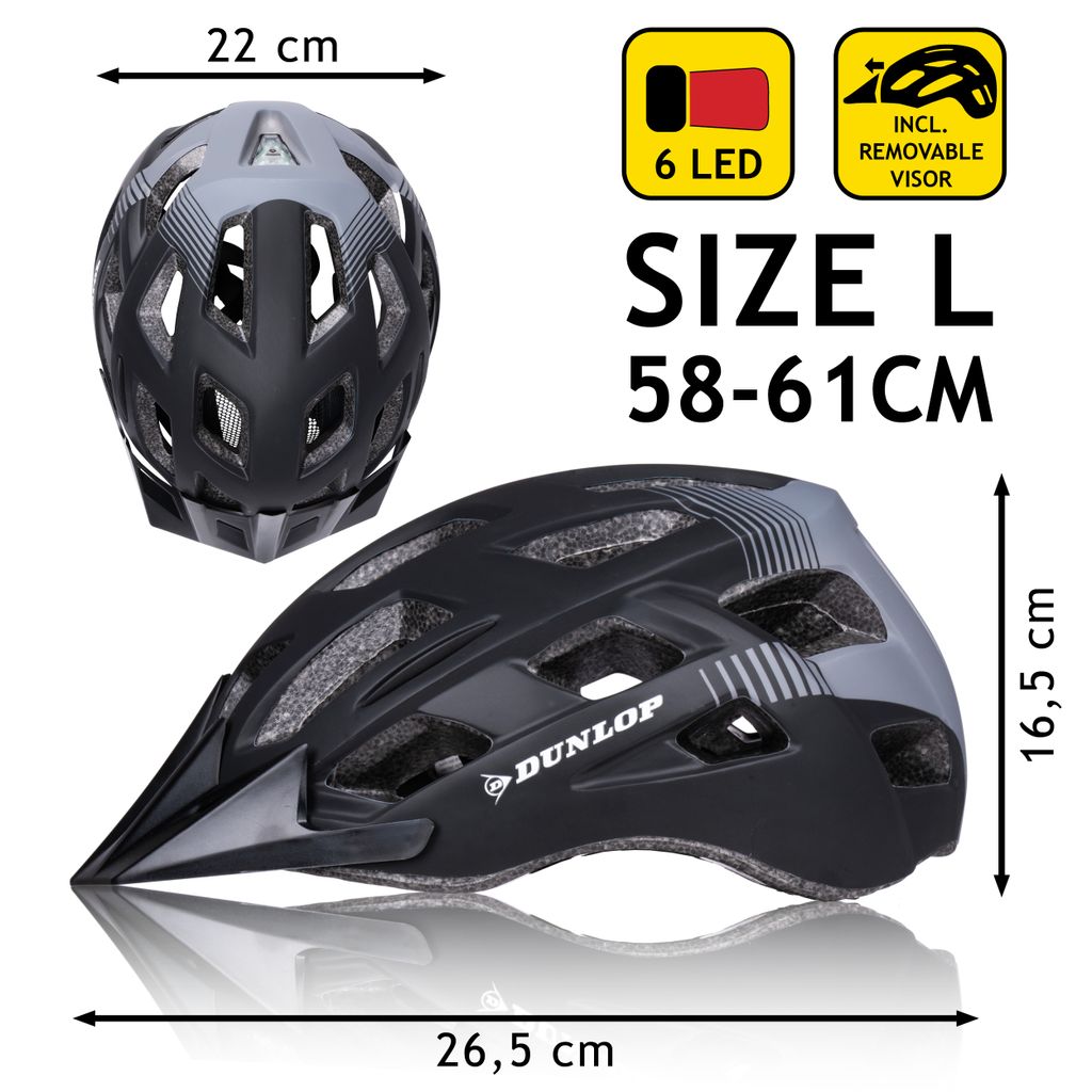 Dunlop Fahrradhelm mit Licht - Fahrradhelm Damen und Herren - Verstellbar  von 58 bis 61 CM - Fahrrad Helm Größe L - mit LED-Beleuchtung - 3 Lichtmodi