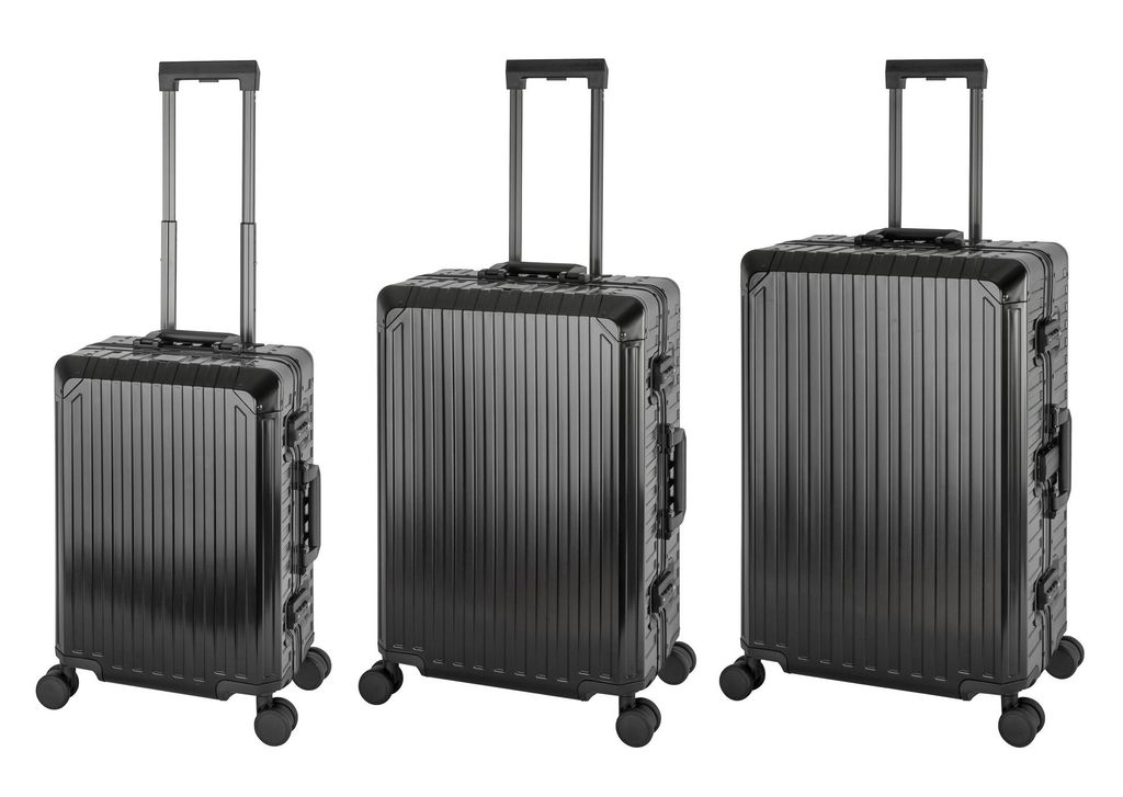 Travelhouse Tokyo Alu Reisekoffer Reise Trolley 3er Set (Schwarz, Handgepäck, Mittlerer und Großer Koffer Set)