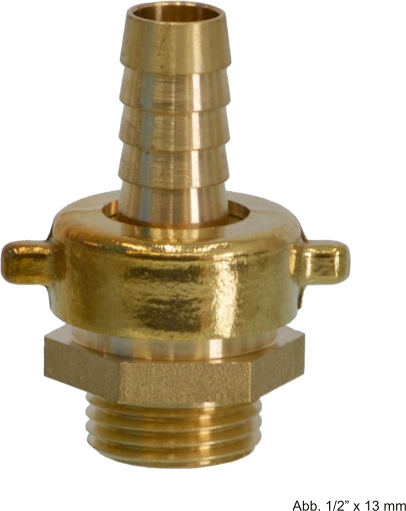 Messing 3/3 Standrohrverschraubung, AG x Schlauchtülle, 1/2" x 13 mm